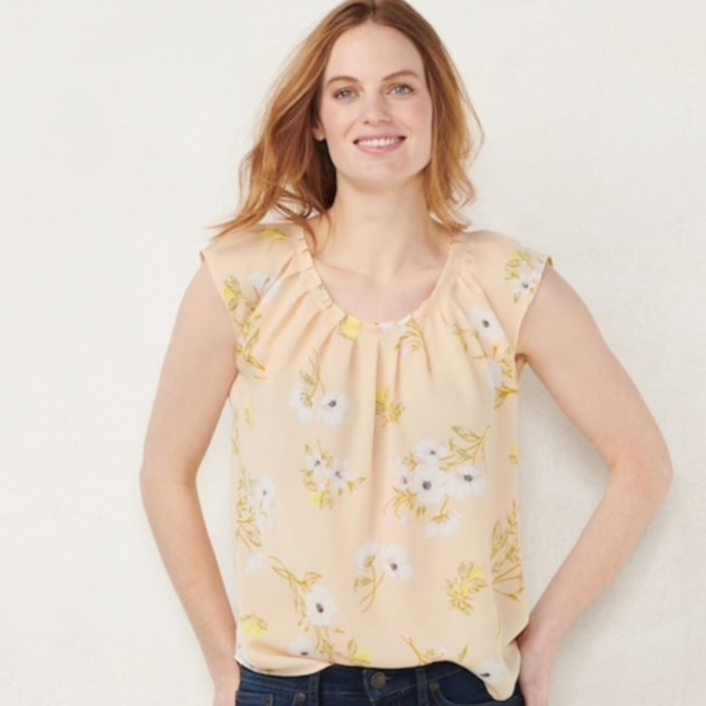 LC Lauren Conrad Peach Pleated Neck Blouse S